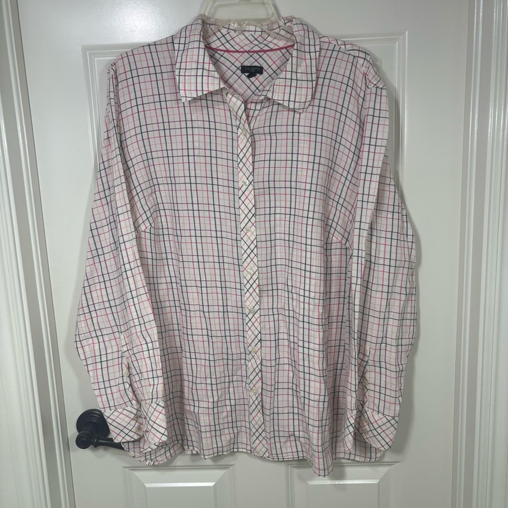Talbots Long Sleeve Button Up Cotton Shirt Women’s 3X Pink Purple White Plaid